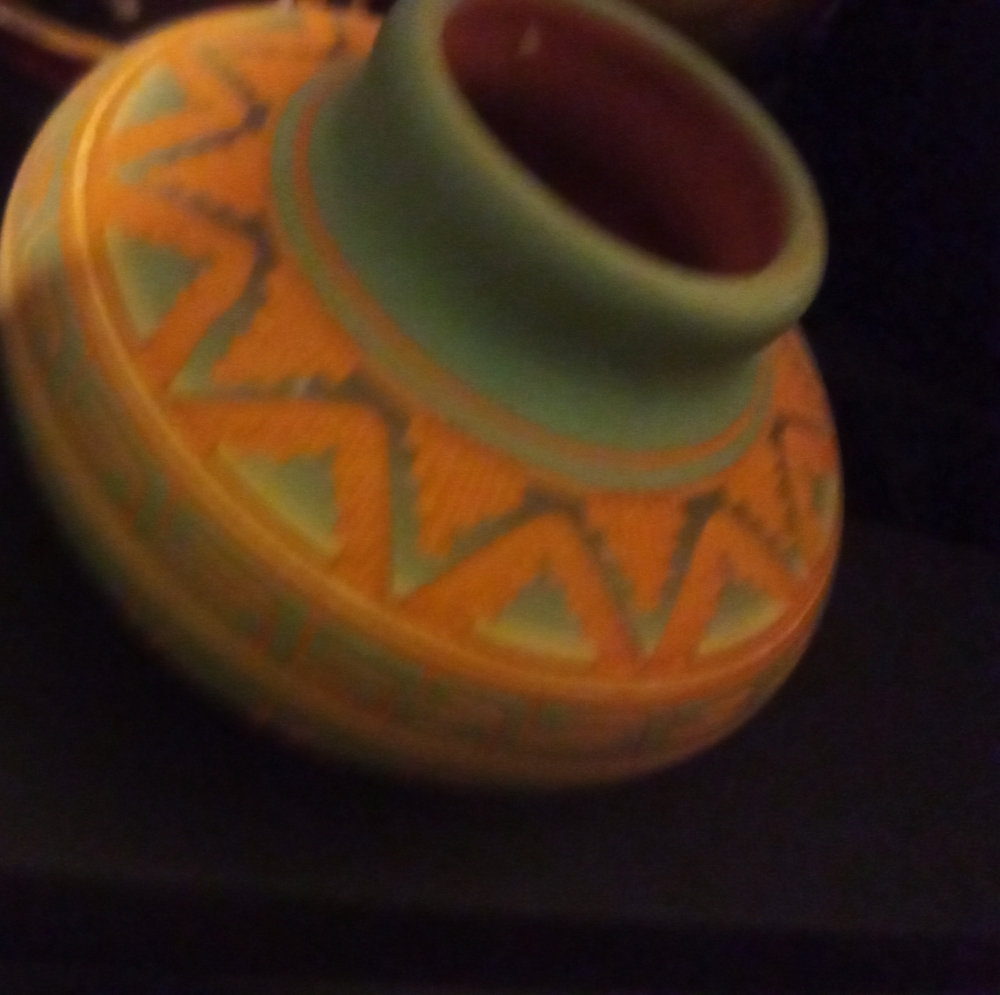 Vintage Navajo Feather Etched Design Pottery by IJ